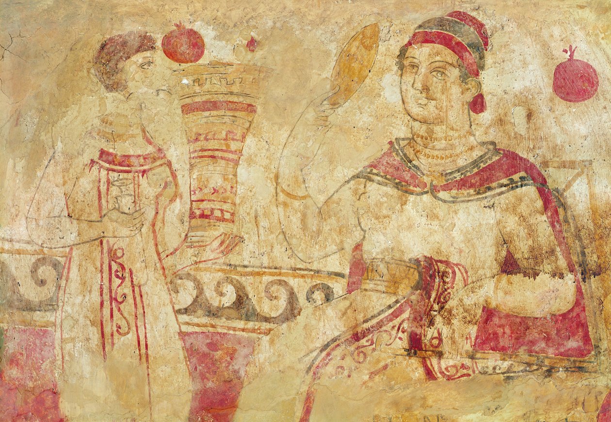 Vrouw bij haar toilet, begrafenisscène, Samnitische periode, 5e-4e eeuw v.Chr. door Etruscan