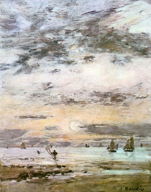 Zeegezicht - Zonsondergang door Eugene Louis Boudin