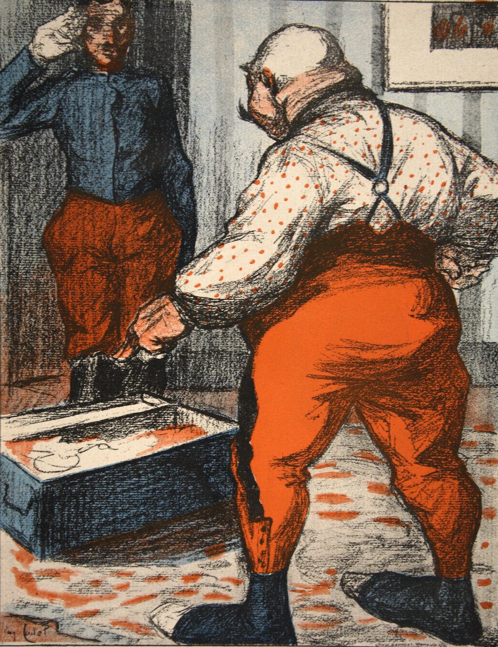 Een ambtenaar die toezicht houdt op de rangschikking van zijn ondergoed, illustratie uit 