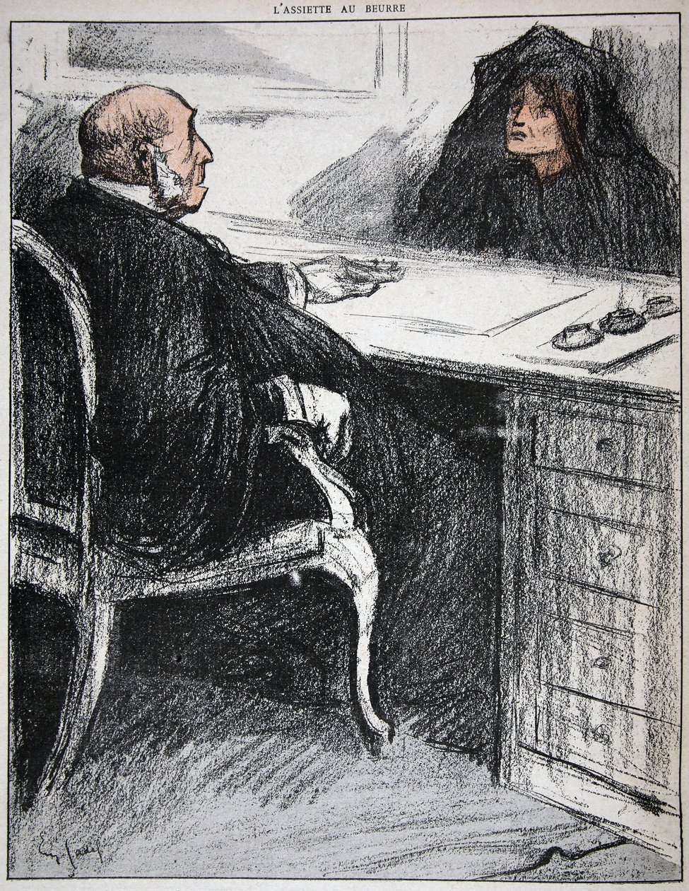 Weduwe met een gerechtsofficier, illustratie uit 