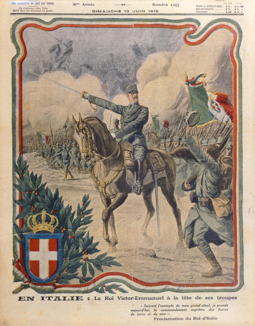 Victor Emmanuel III (1869-1947) Leidt zijn Leger, illustratie uit 