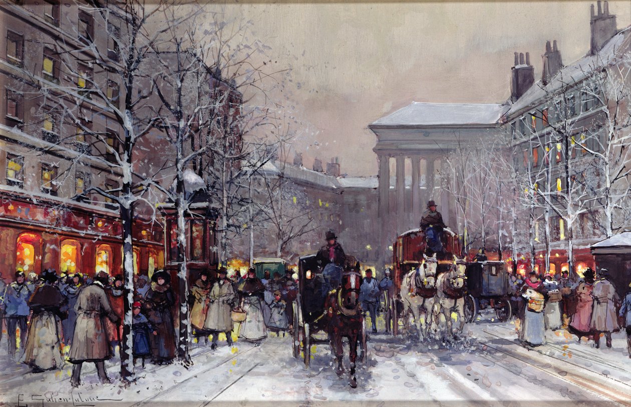 Een Parijse winterscène door Eugene Galien Laloue