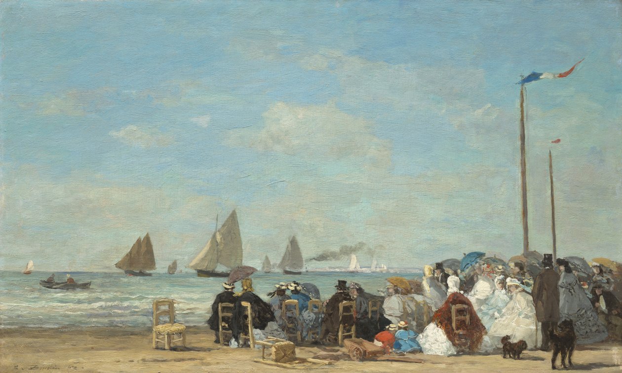 Strandscène in Trouville, 1863 door Eugene Louis Boudin