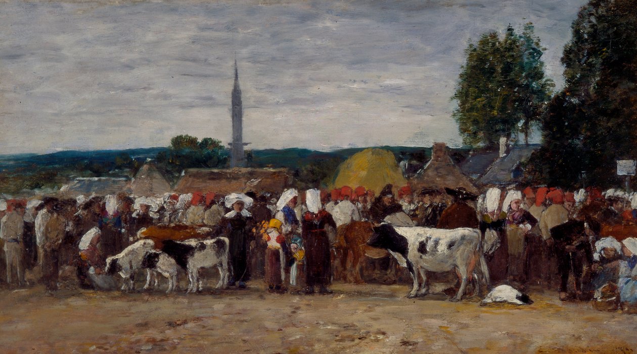 Kermis in Bretagne, 1874 door Eugene Louis Boudin