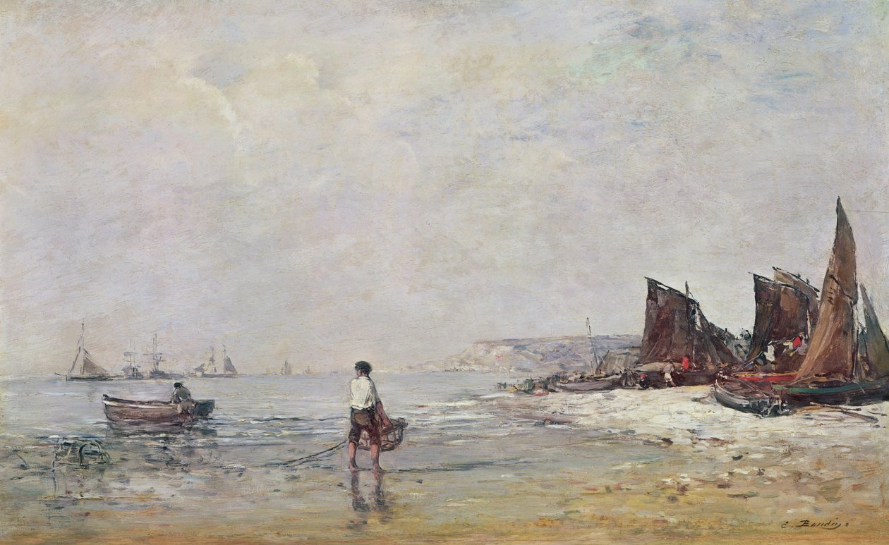 Visser in Villerville, eb door Eugene Louis Boudin