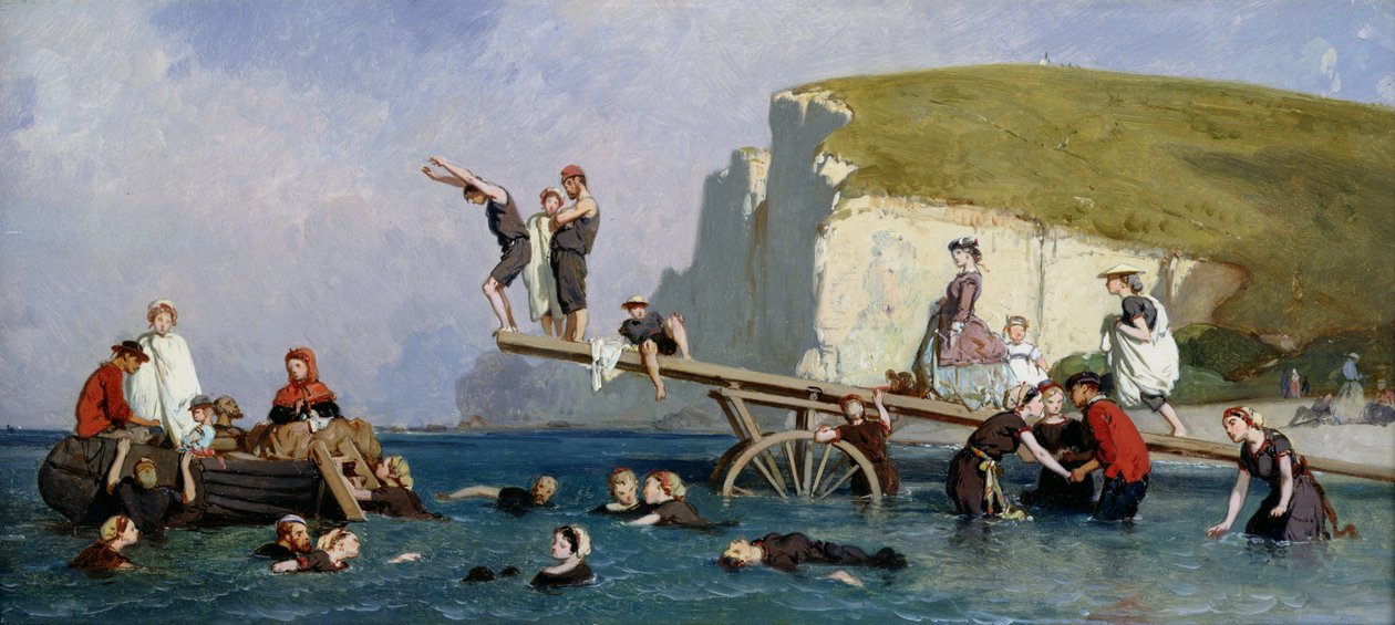 Baden in Etretat door Eugene Modeste Edmond Lepoittevin