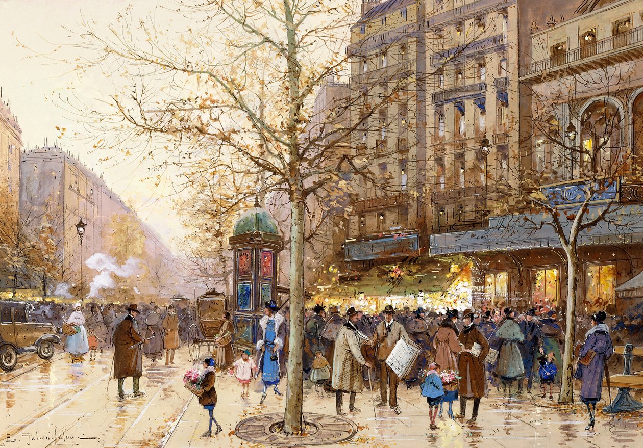 Een Straatscène in Parijs door Eugene Galien Laloue