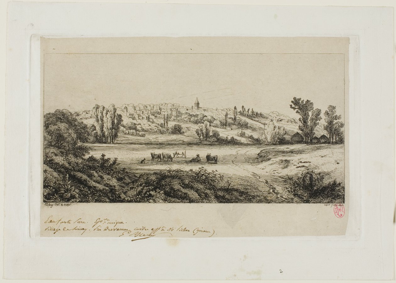 Uitzicht op het dorp Limay door Eugene Bléry