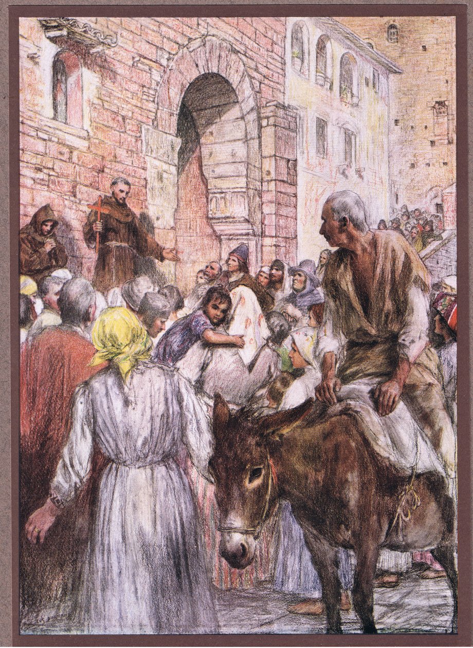 Sint Franciscus predikt in Bologna door Eugene Burnand