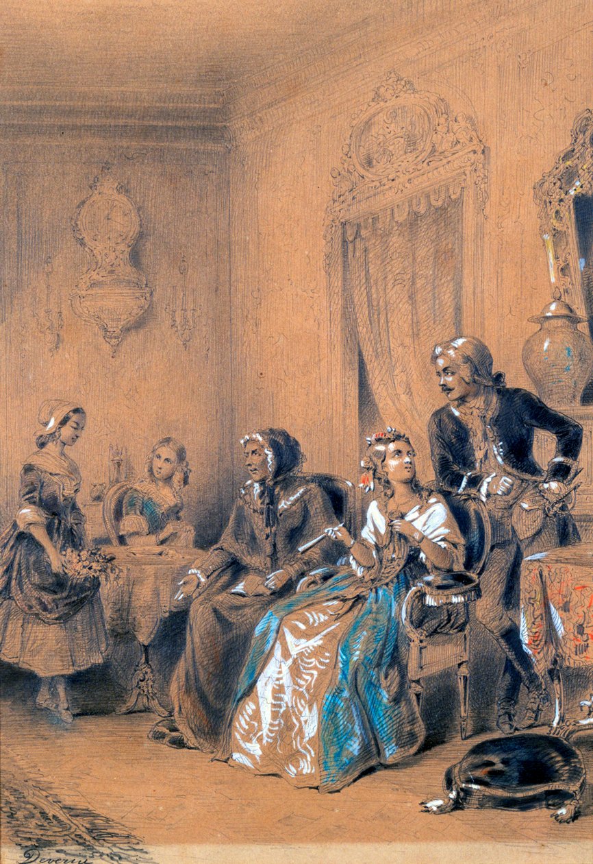 Binnen scène, ca. 1815-1865 door Eugene Deveria