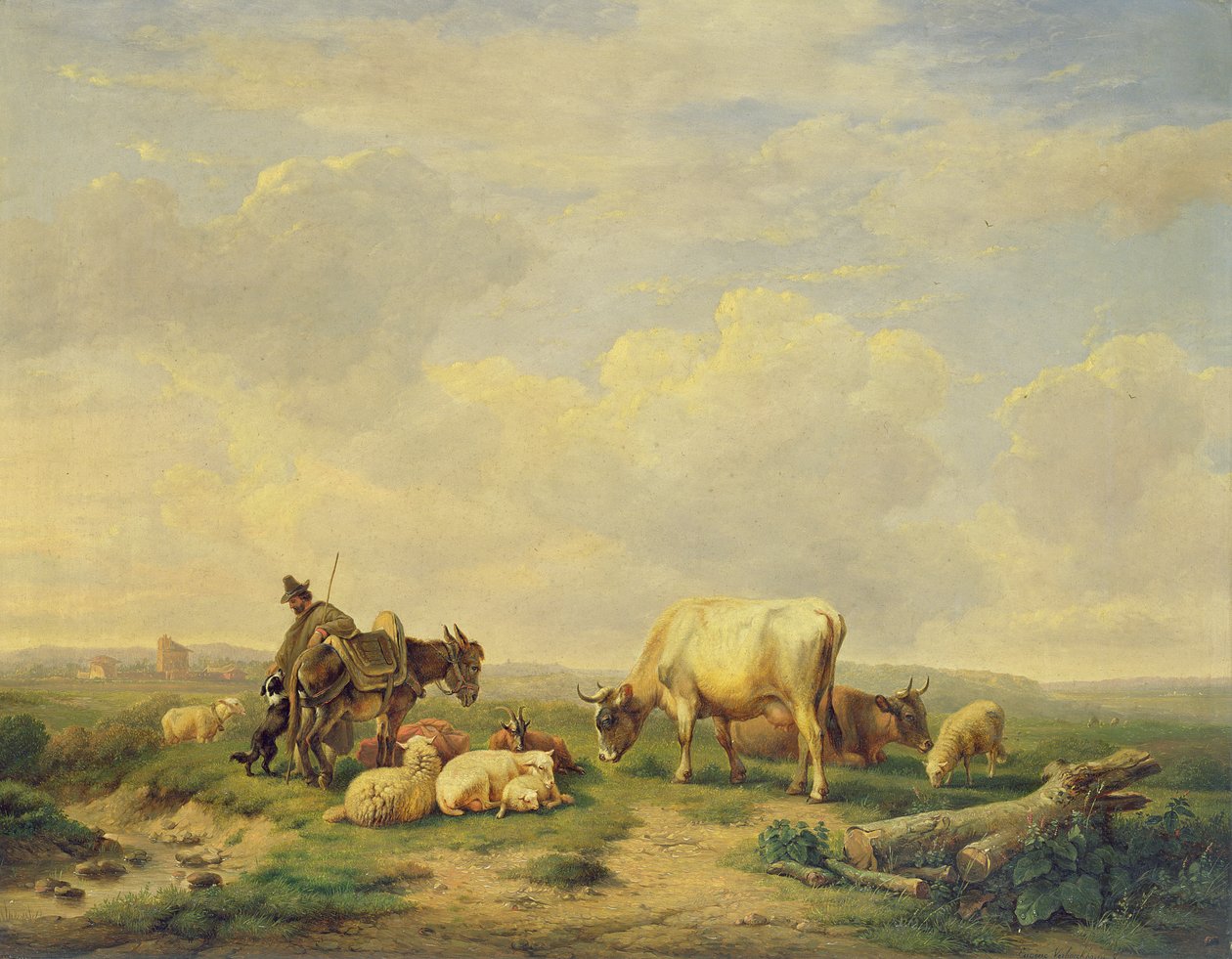 Herder en Kudde, c.1880 door Eugene Joseph Verboeckhoven