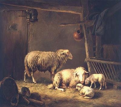 Schapen in een schuur door Eugene Joseph Verboeckhoven