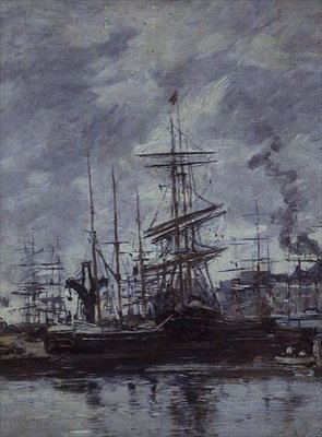 Boten in Le Havre door Eugene Louis Boudin
