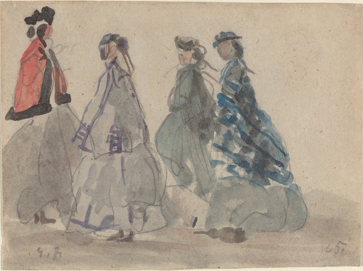 Vier vrouwen in Trouville, 1865 door Eugene Louis Boudin