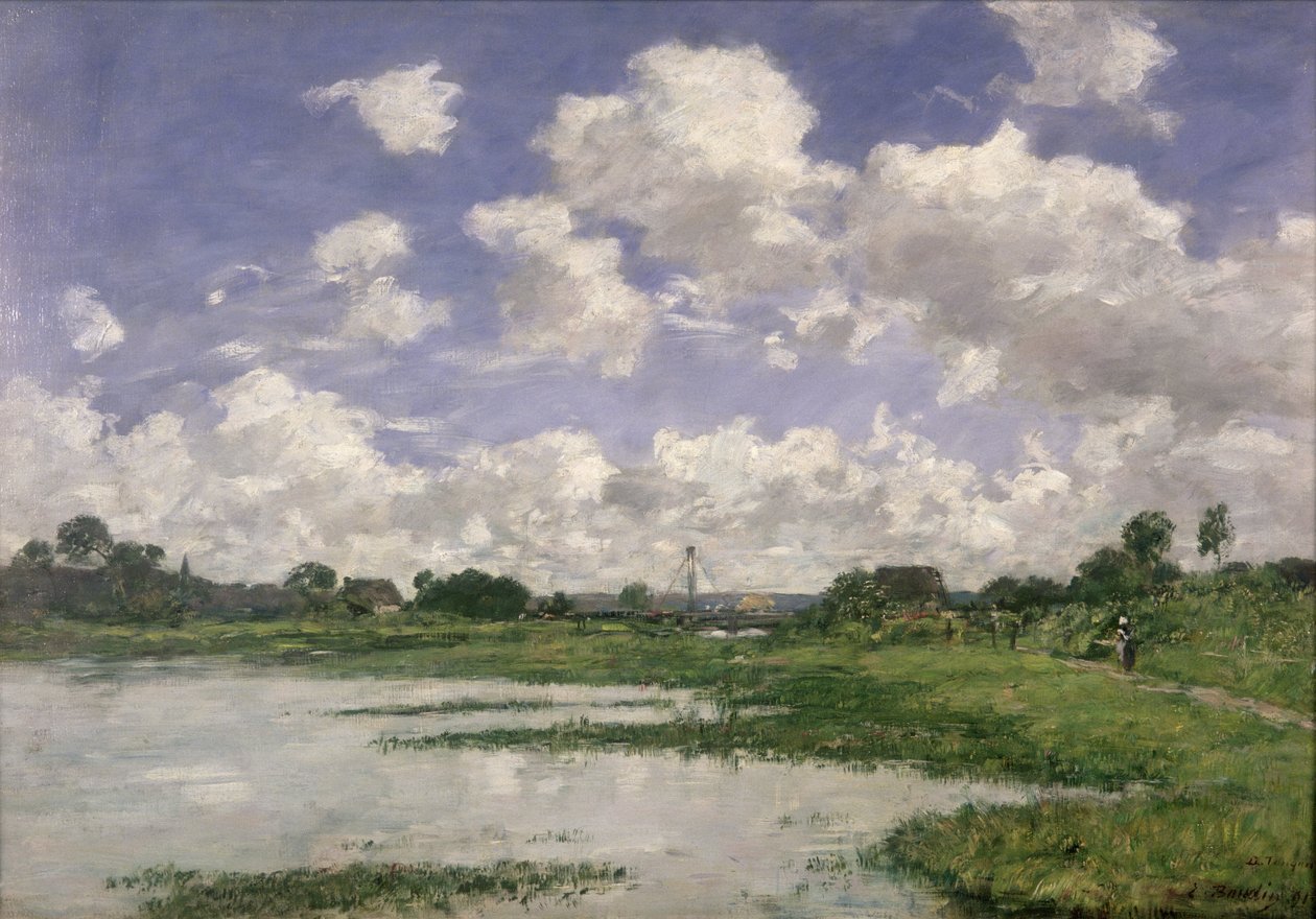 Landschap, Rivier Touques, 1891 door Eugene Louis Boudin