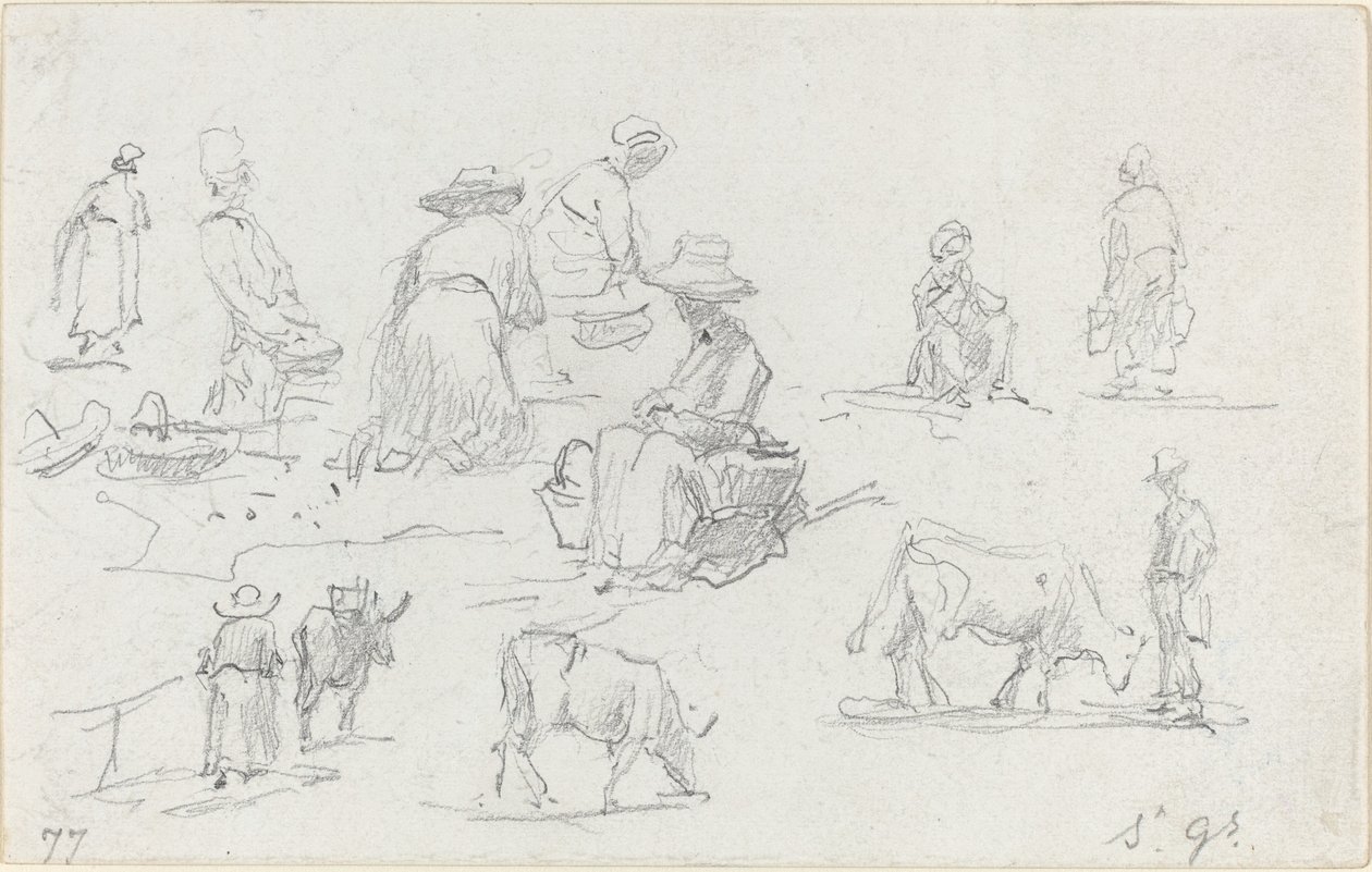 Boeren en Koeien [recto], 1877 door Eugene Louis Boudin
