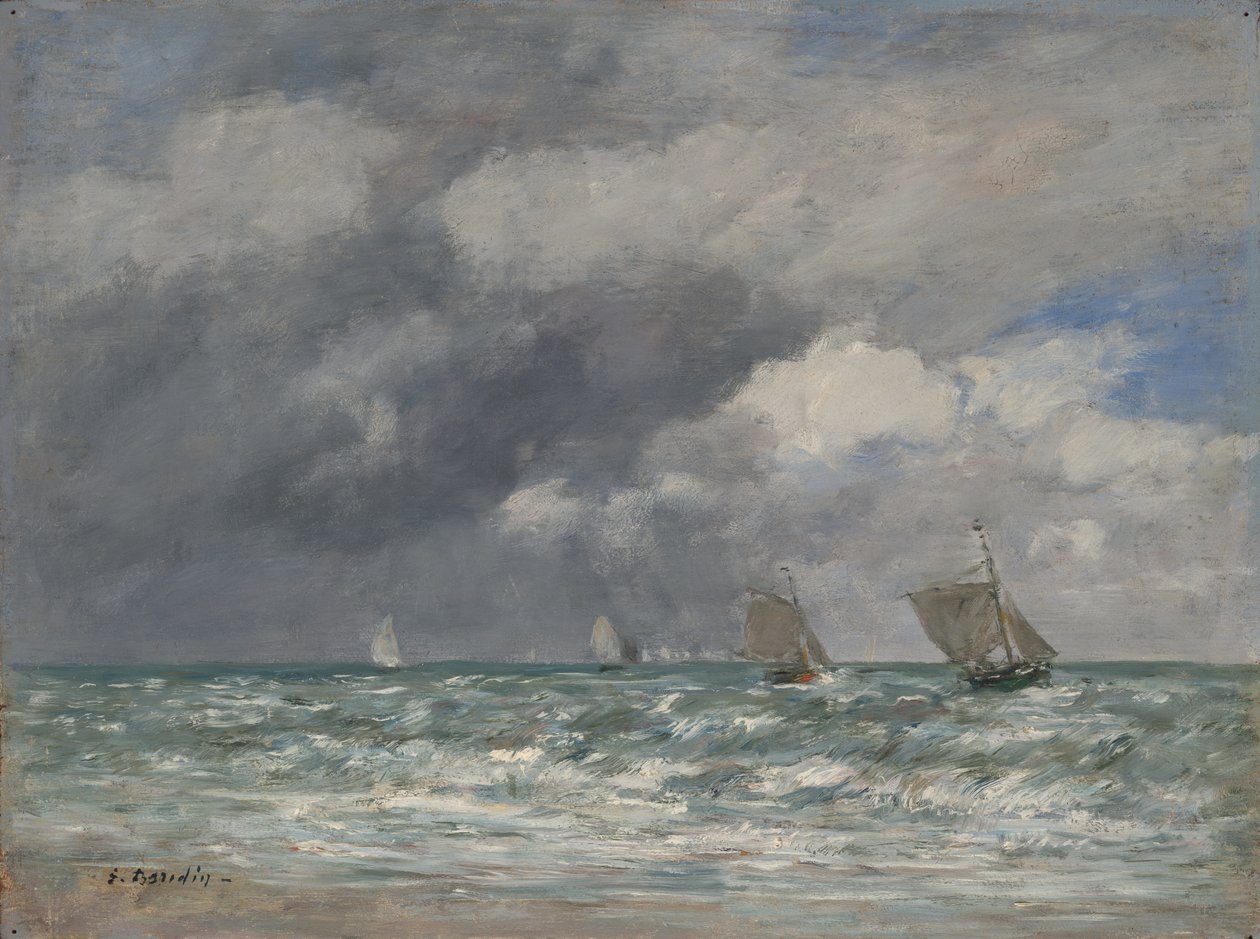 Zeilboten bij Trouville, ca. 1885-90 door Eugene Louis Boudin