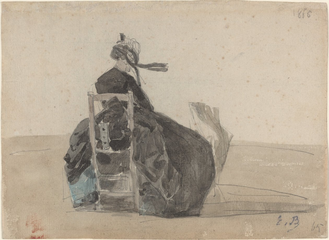 Zittende Dame in Zwart, Trouville, 1865 door Eugene Louis Boudin