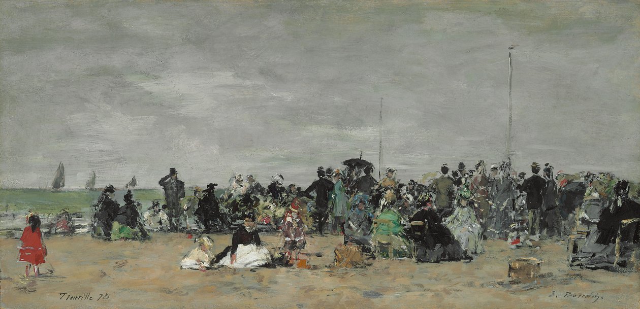 Strand van Trouville door Eugene Louis Boudin