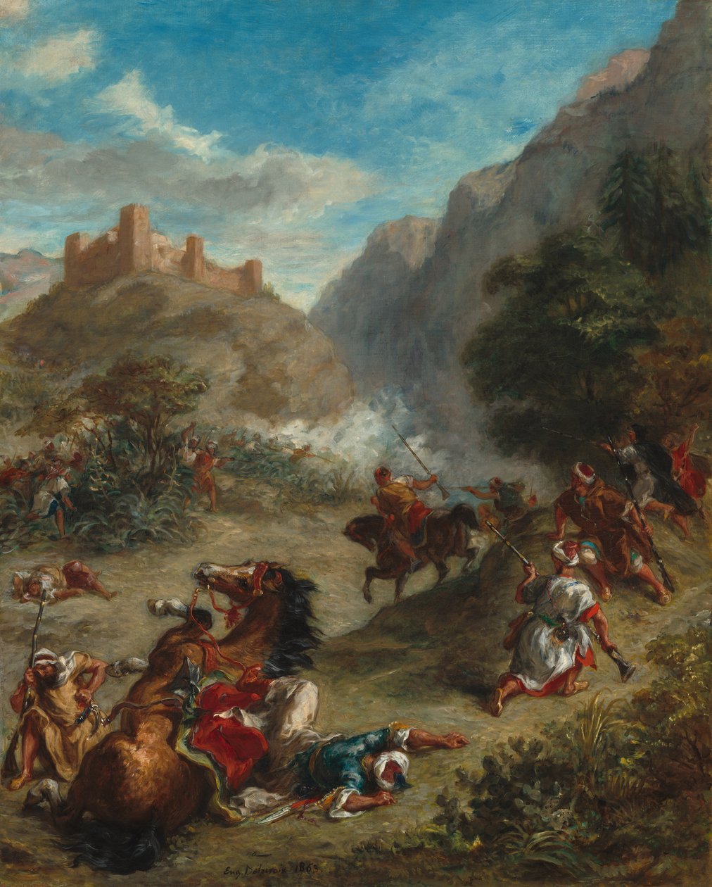 Arabieren in gevecht in de bergen door Ferdinand Victor Eugene Delacroix