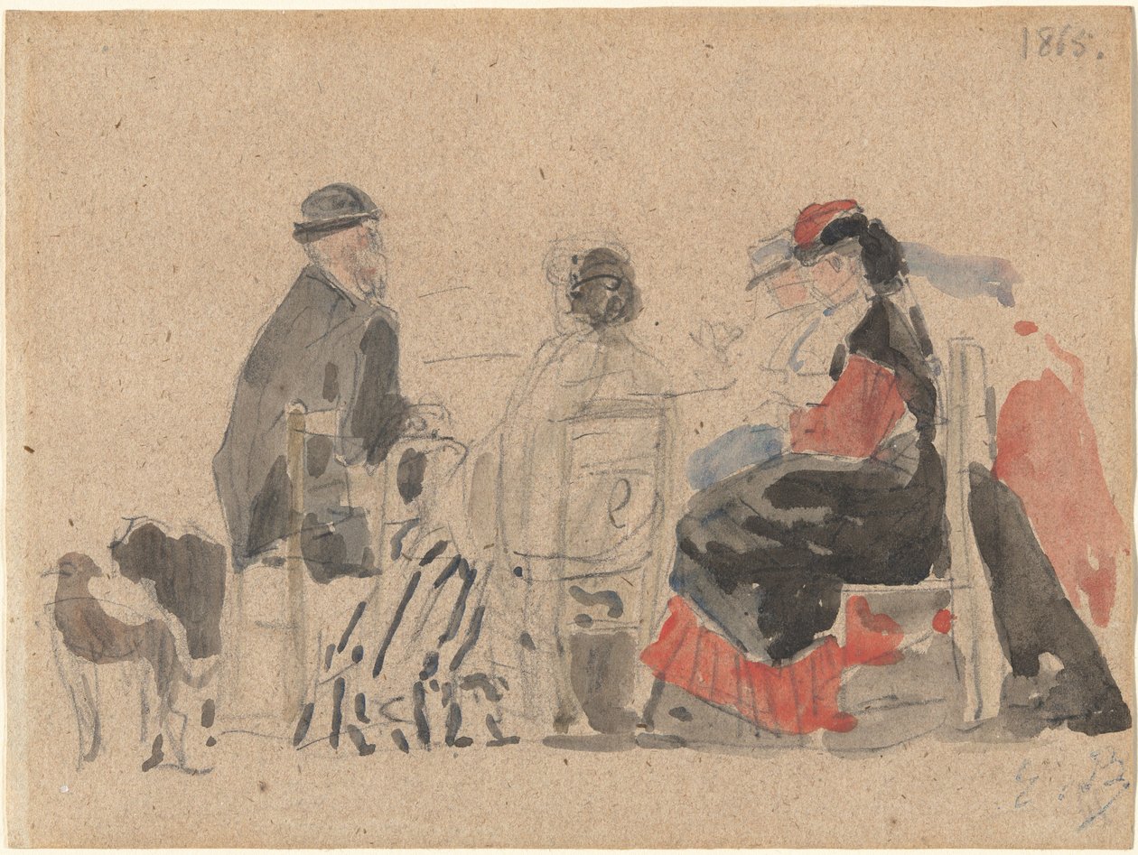 Gesprek op het Strand door Eugène Boudin