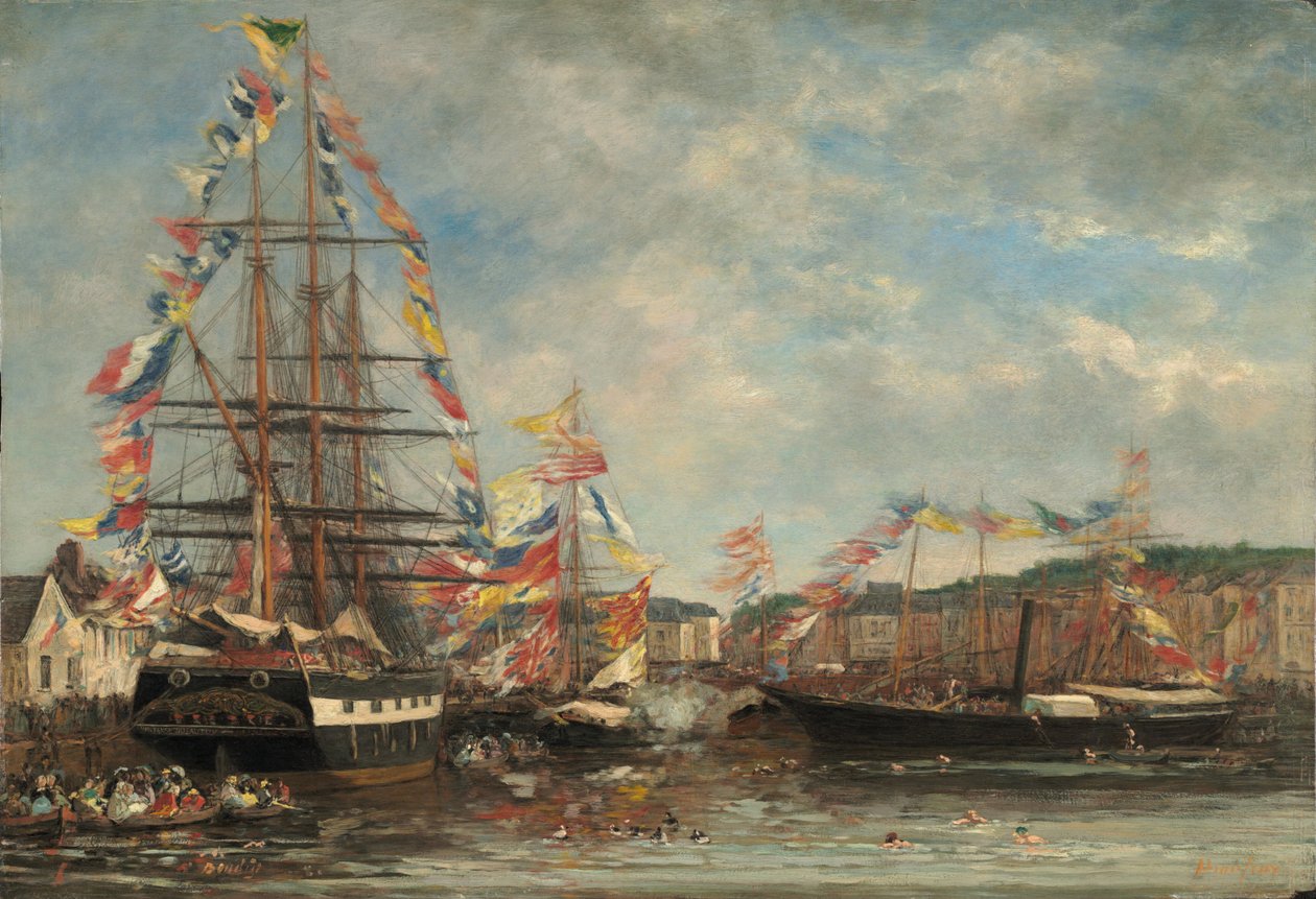 Festival in de haven van Honfleur door Eugène Boudin