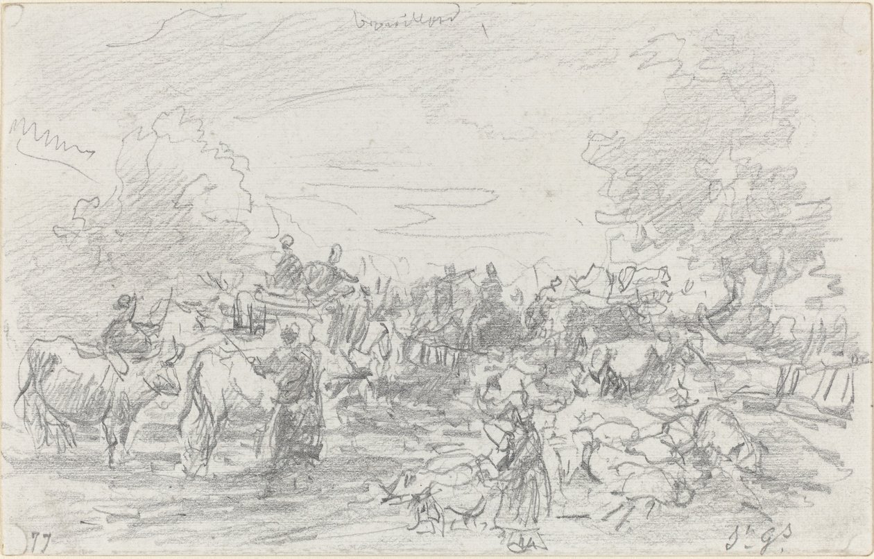 Kuddes die een stroom oversteken door Eugène Boudin