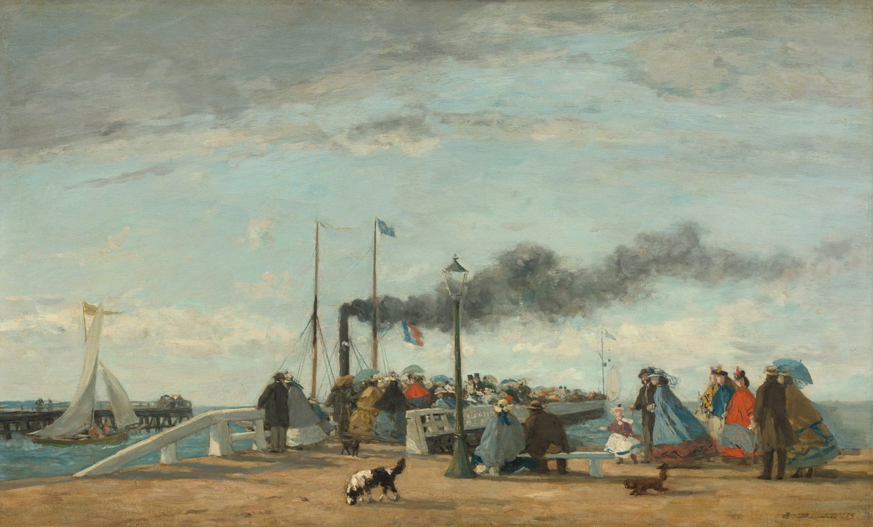 Steiger en kade in Trouville door Eugène Boudin