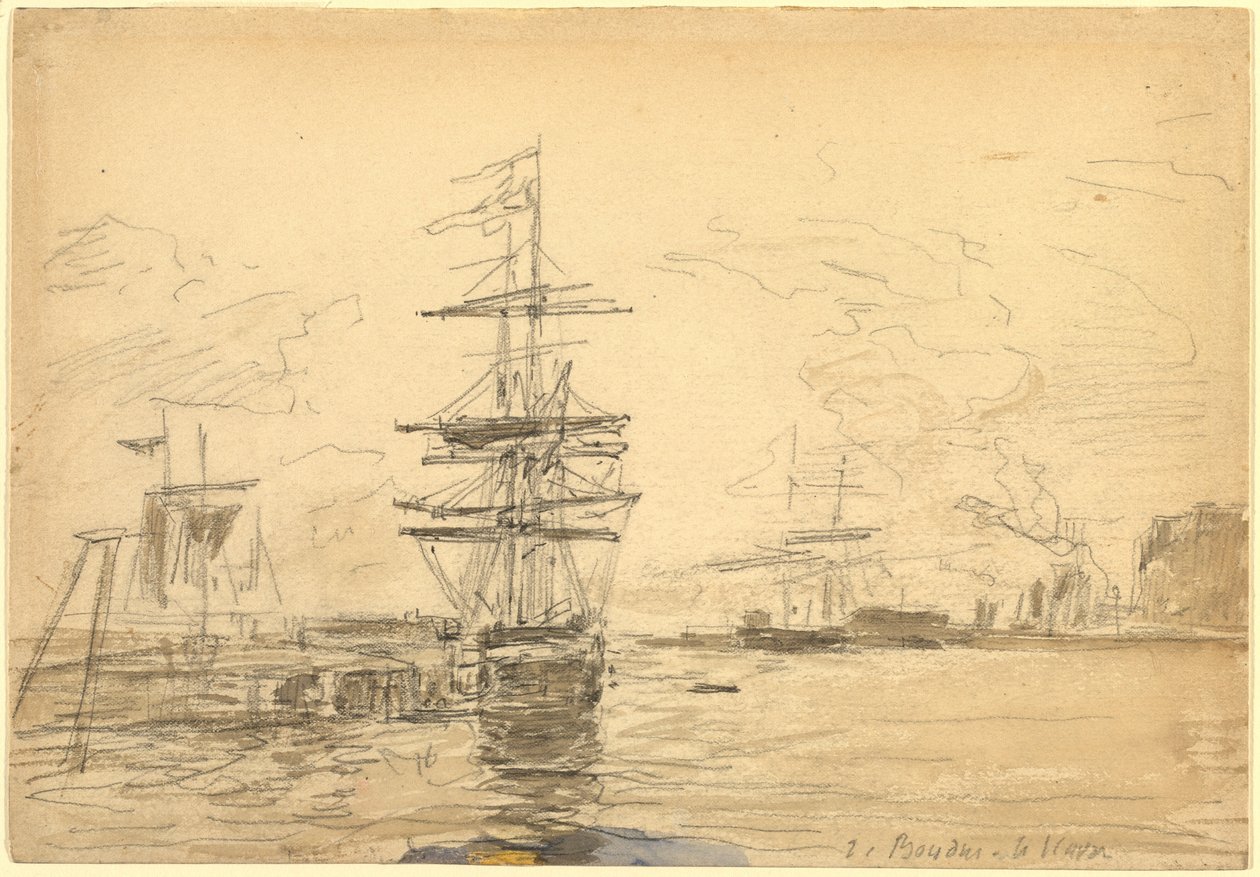 Schepen in de Haven door Eugène Boudin