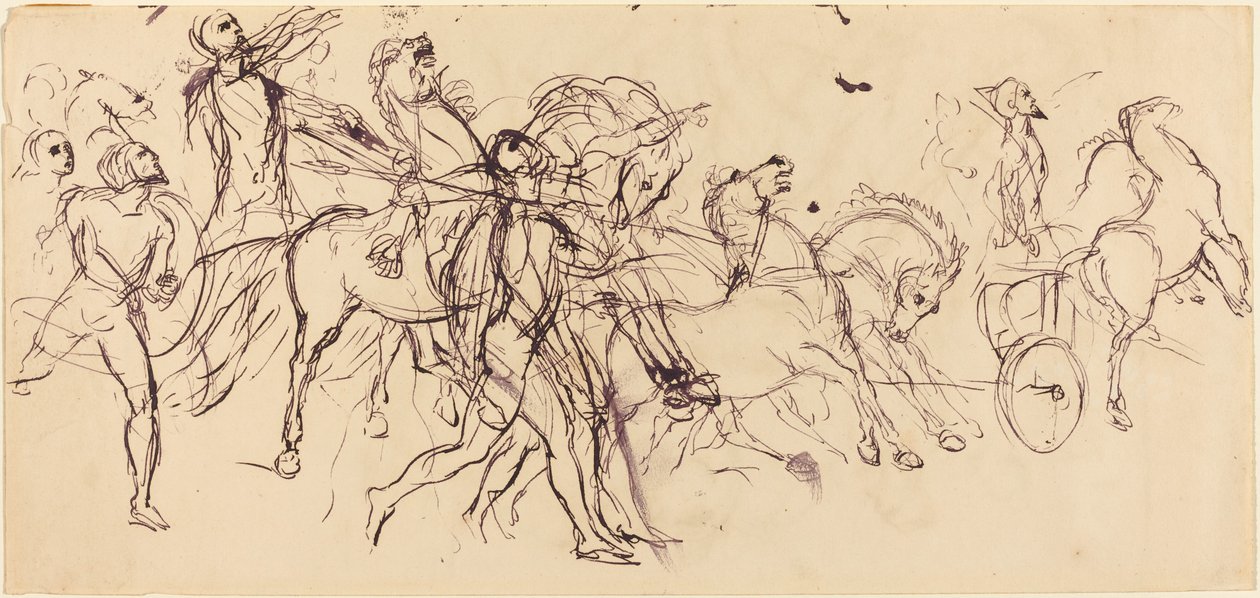 Strijdwagenmenners recto en verso door Eugène Delacroix