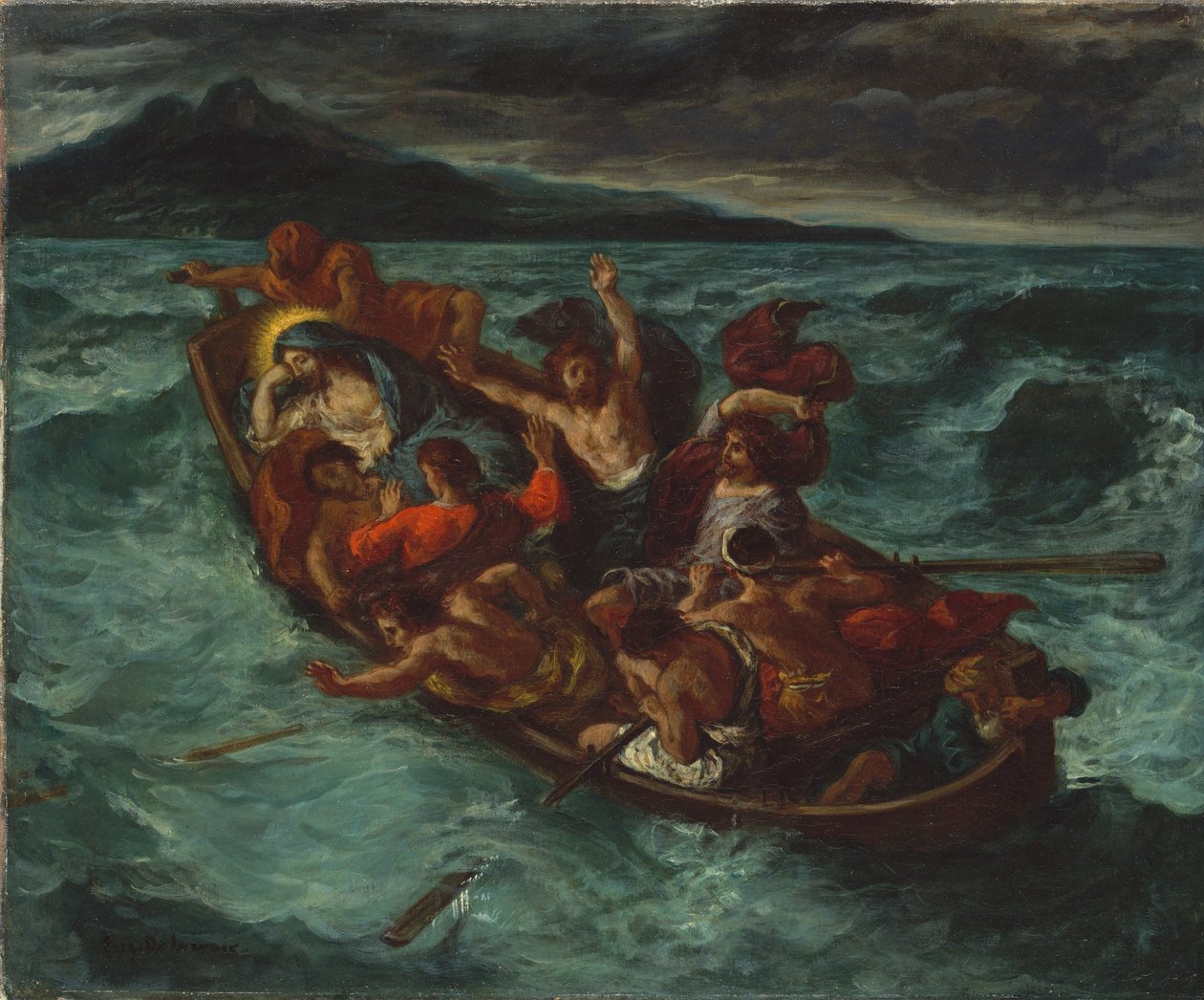Christus in slaap tijdens de storm door Eugène Delacroix