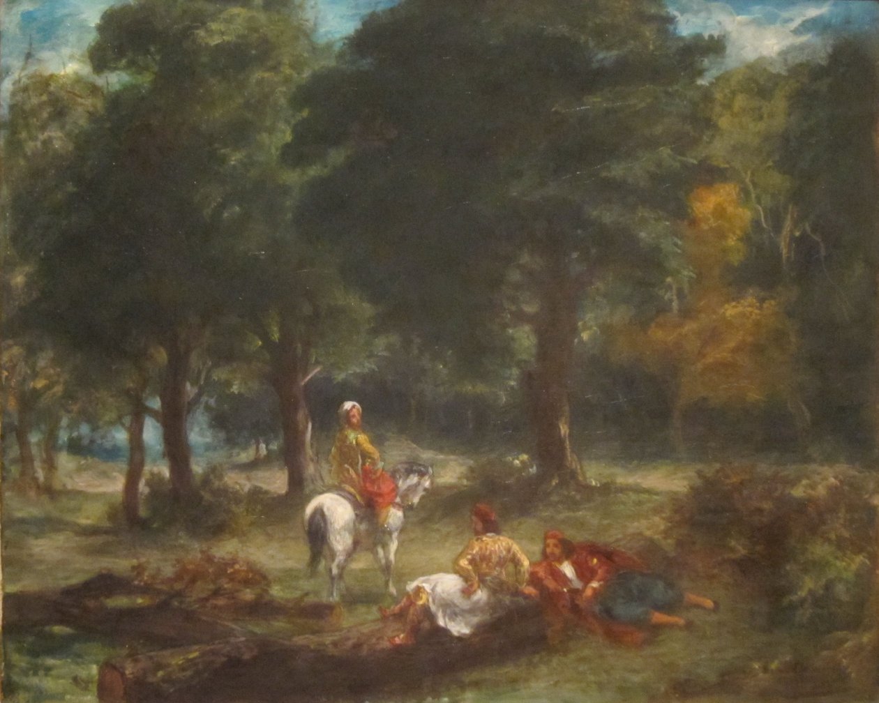 Griekse grot Mannen rustend in bos door Eugène Delacroix