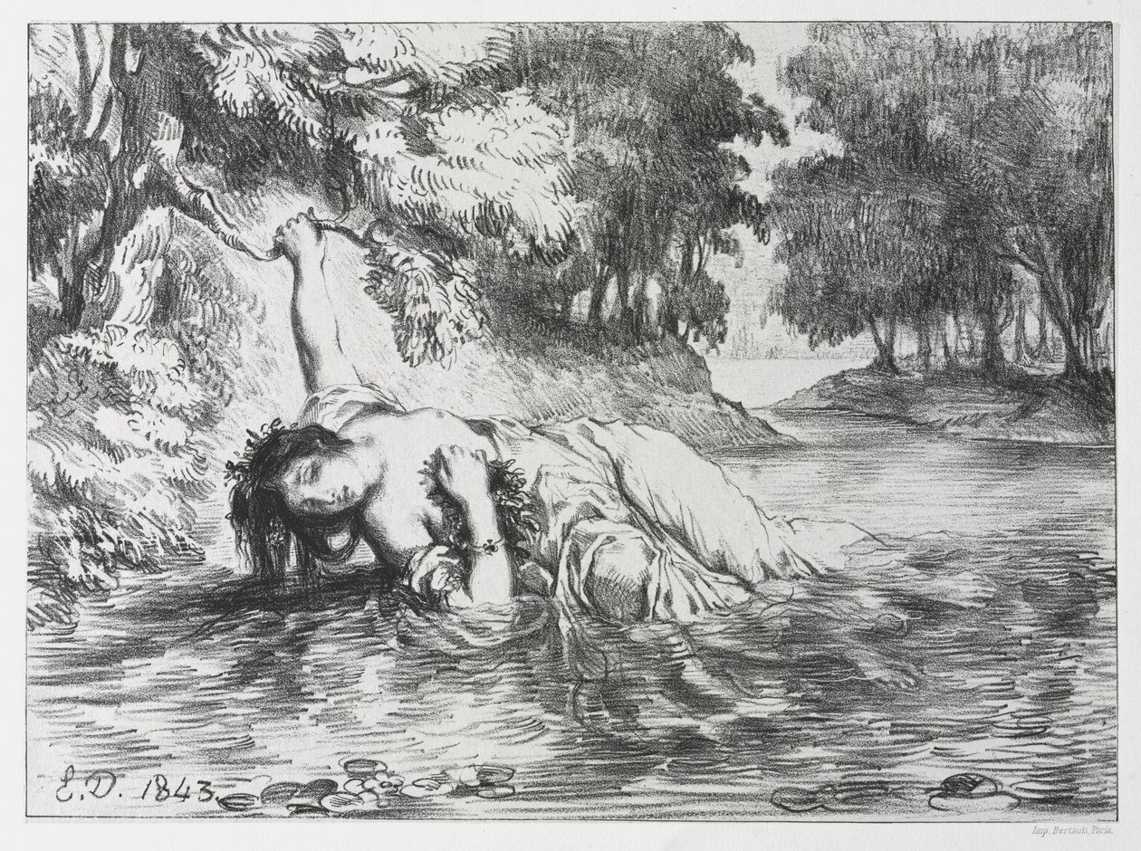 Hamlet: De dood van Ophelia door Eugène Delacroix