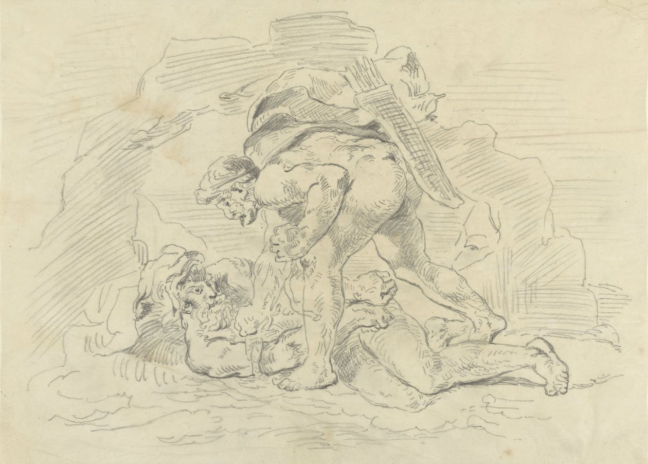 Hercules boeit Nereus door Eugène Delacroix