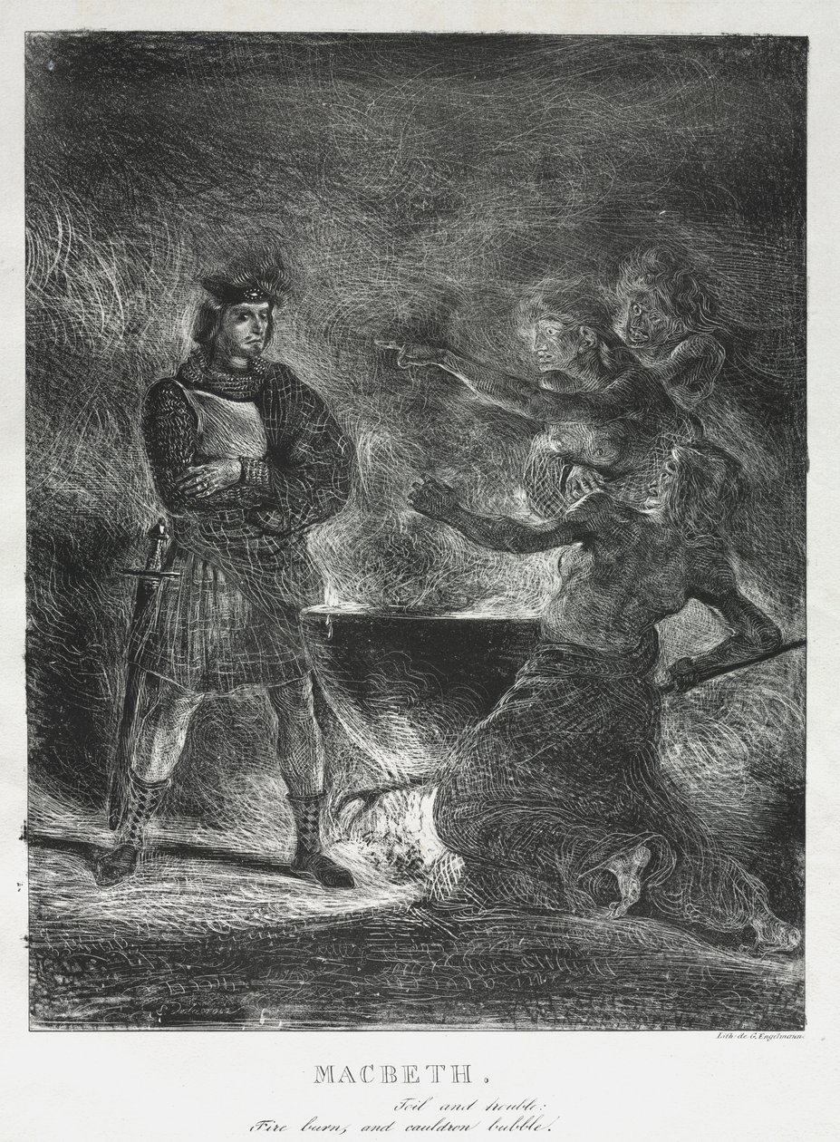 Macbeth raadpleegt de heksen door Eugène Delacroix