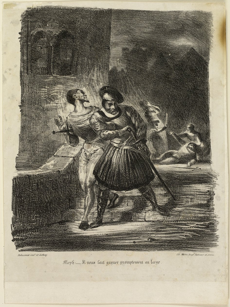 Mephistopheles en Faust vluchten na het duel door Eugène Delacroix