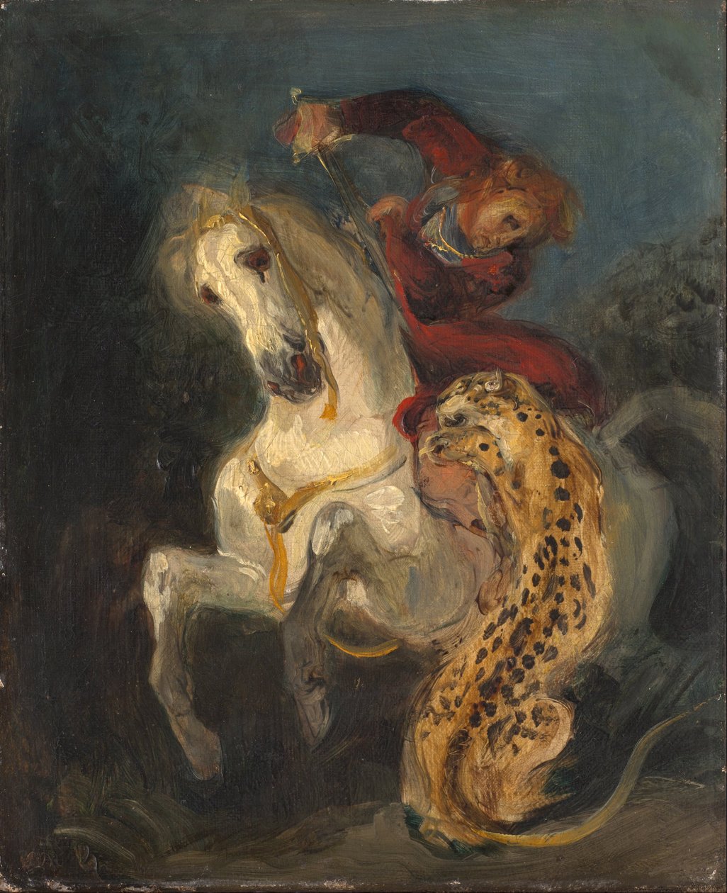 Ruiter aangevallen door Jaguar door Eugène Delacroix