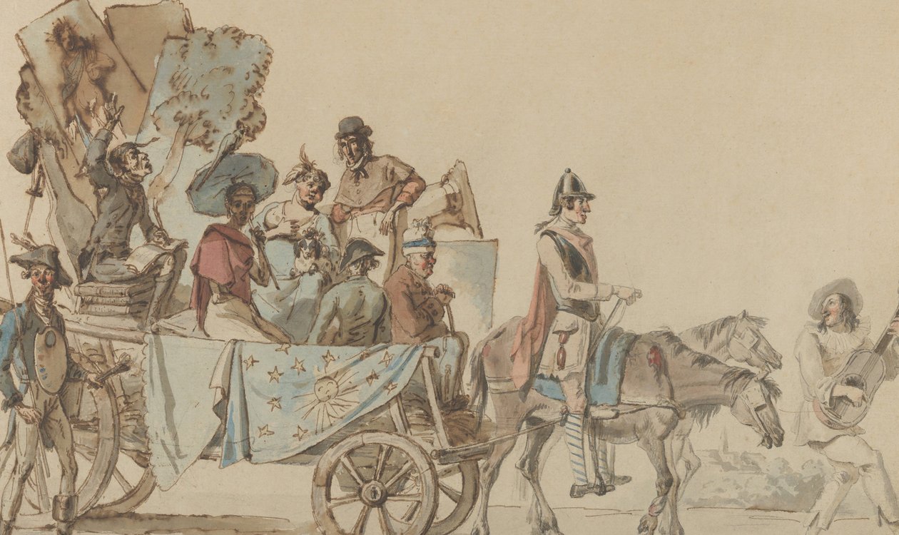 Theatergezelschap op de weg door Eugène Delacroix