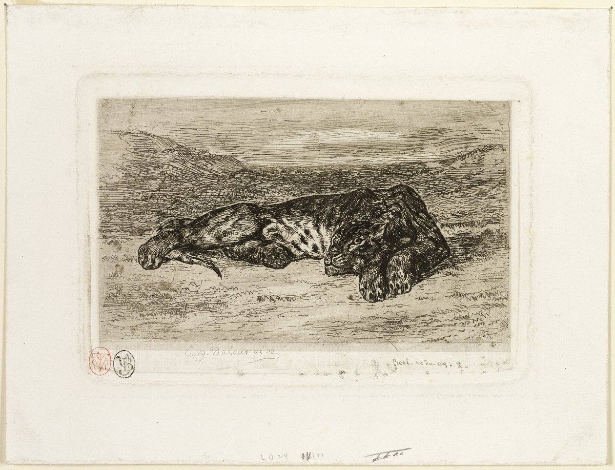 Rustende tijger in de woestijn door Eugène Delacroix