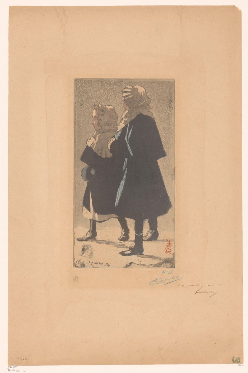Twee meisjes in winterkleding door Eugène Delâtre (signed by artist)