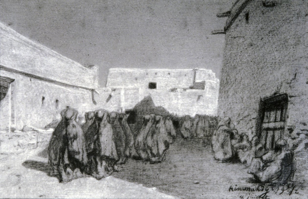 Processie in een dorp in de Sahel door Eugène Fromentin