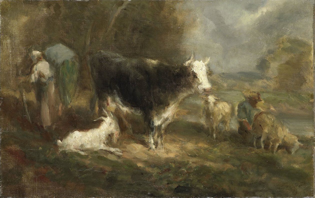 Boerenerf met vee door Eugène Fromentin Dupeux