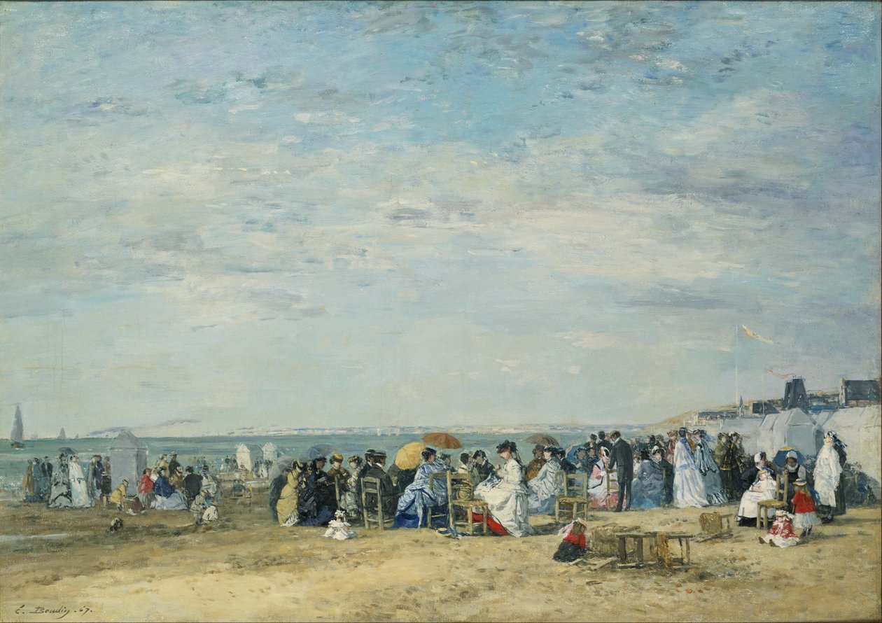 Strand van Trouville door Eugene Louis Boudin