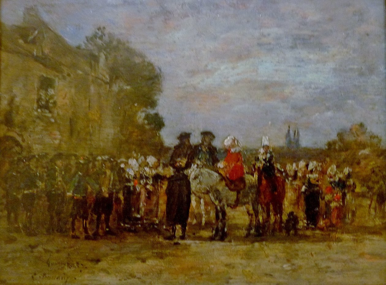 Frans:  Noce à Quimper Bruiloft in Quimper door Eugene Louis Boudin