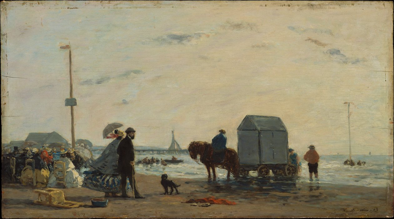 Op het strand van Trouville door Eugene Louis Boudin