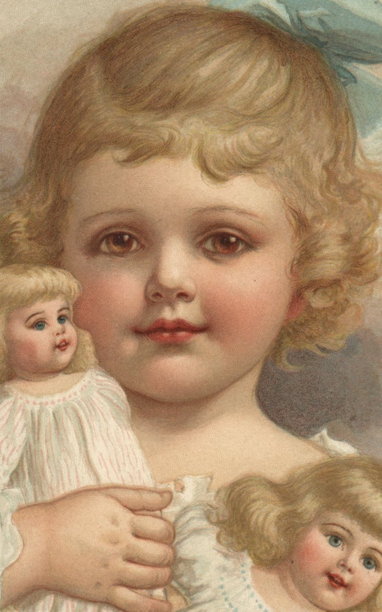Meisje met poppen (kleurenlitho) door European School