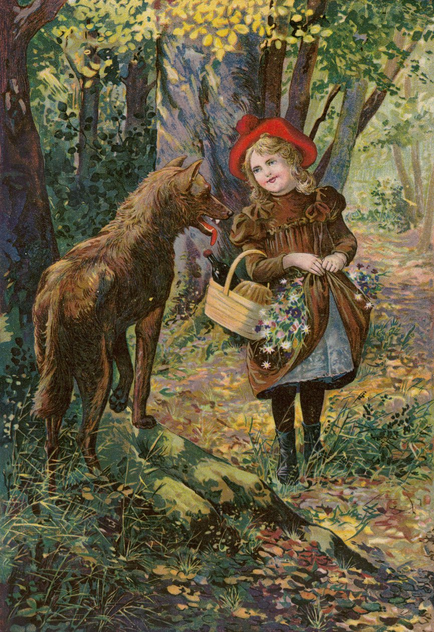Verhalen van Grimm: Roodkapje (chromolitho) door European School