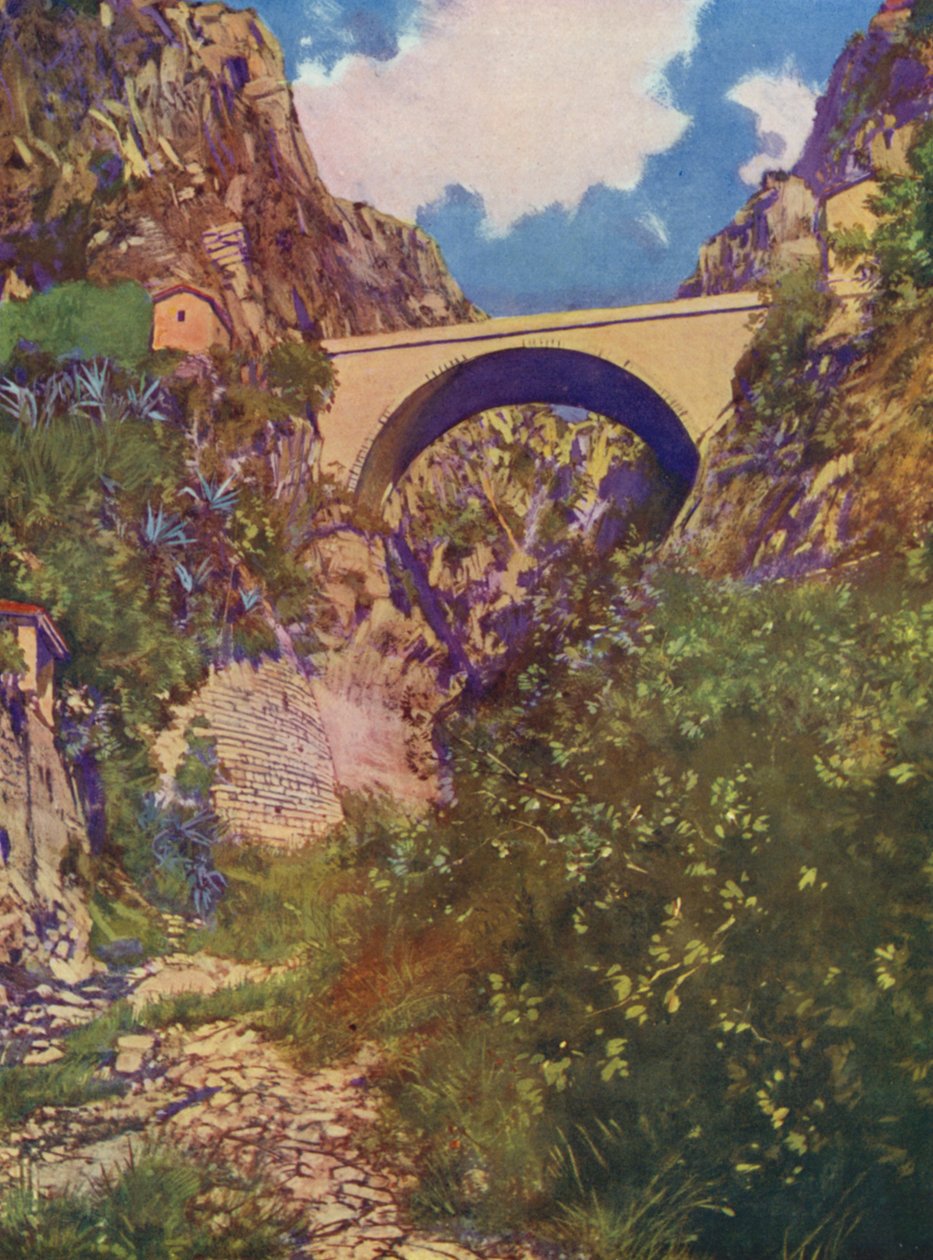 Menton, Pont St-Louis (kleurenlitho) door European School