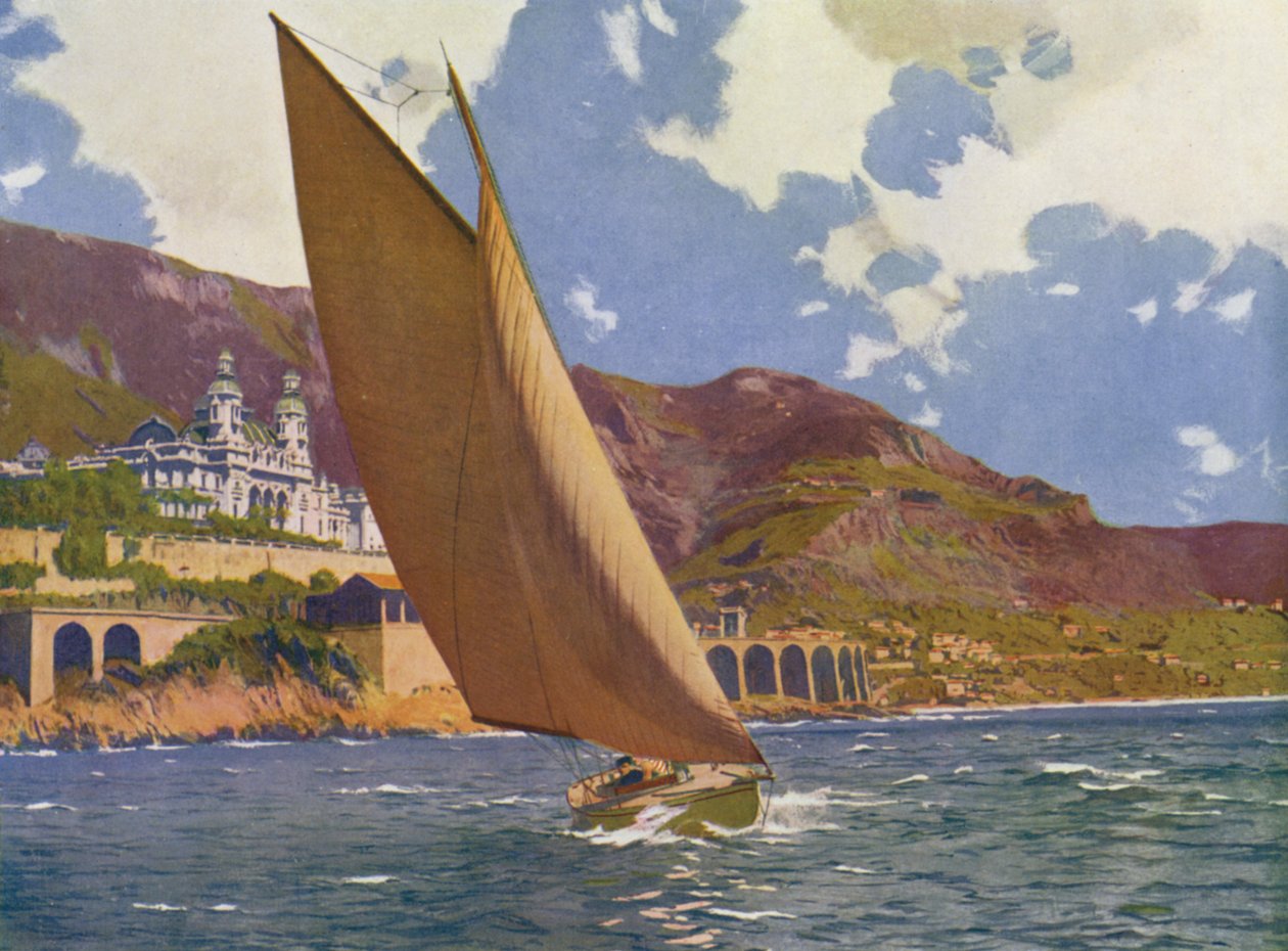 Monte-Carlo, De zeilrace (kleurenlitho) door European School