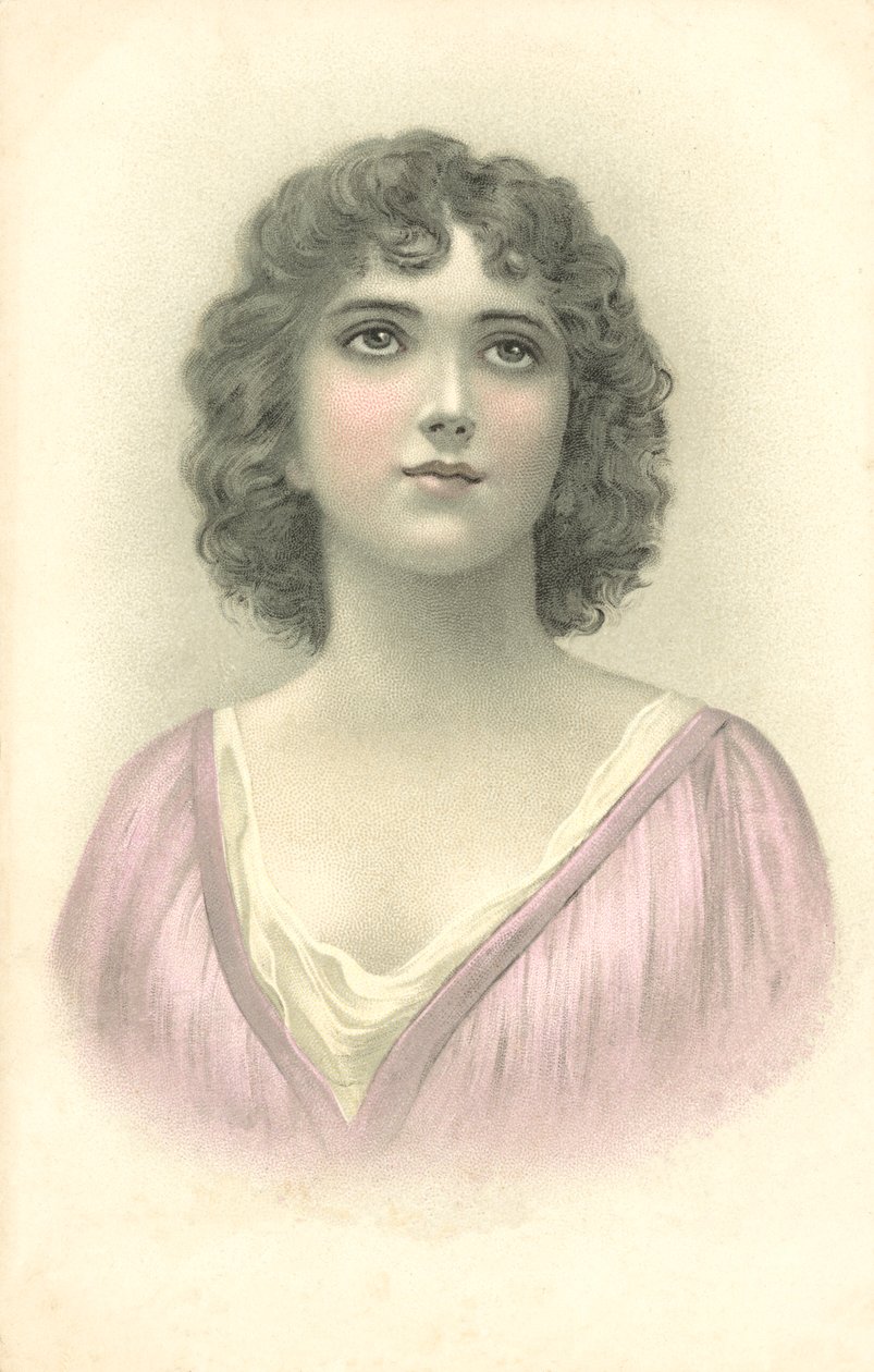 Portret van een meisje (kleurenlitho) door European School